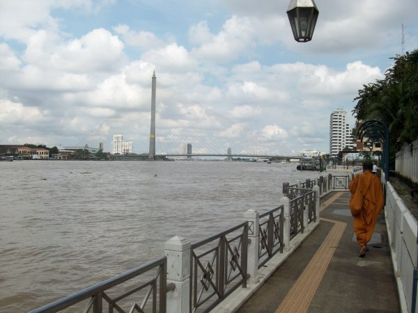 River through Bangkok and Rama VIII bridge