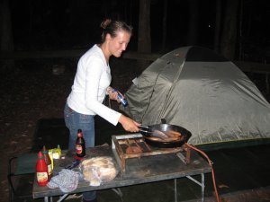 Lizzie cooking up a feast...tired, in the dark