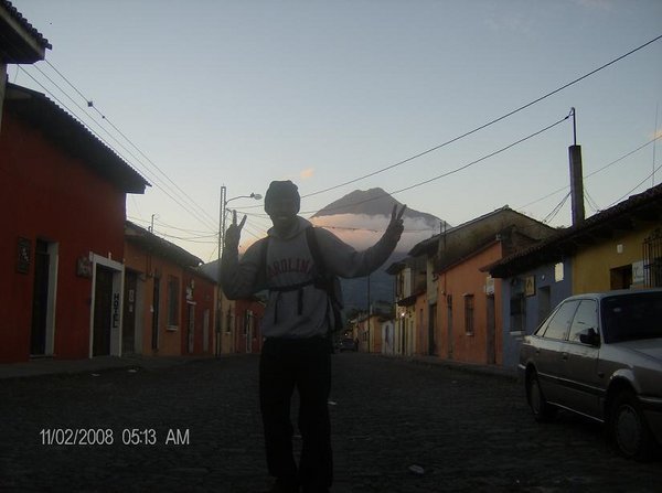 Standing in front of a volcano overlooking Antigua