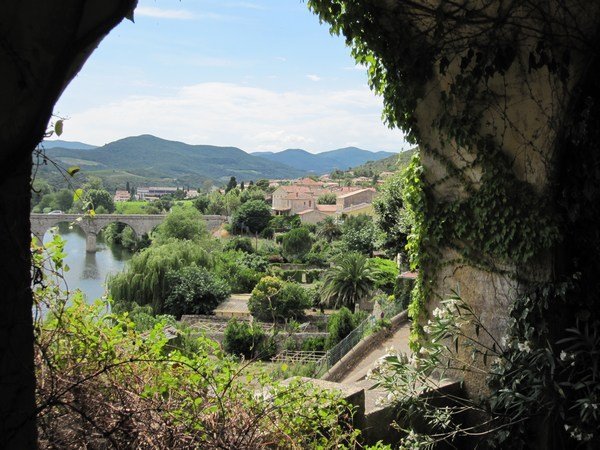 view from a ruin of historic Roquebrun village, France