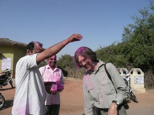 Geoff being painted at Holi.We are Bird watching.