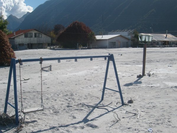 Playground covered in ash