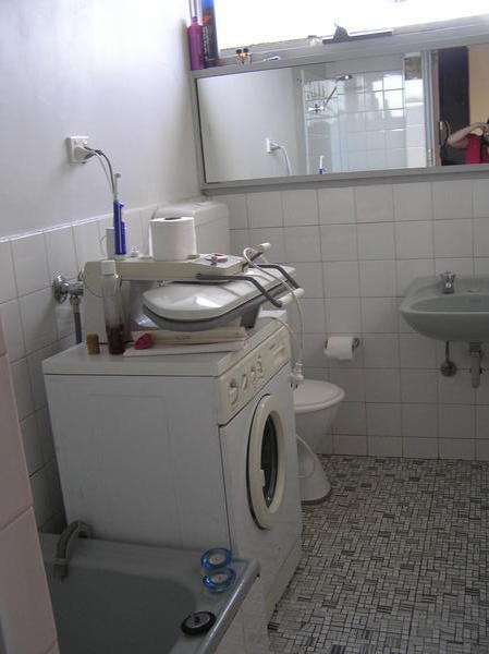 The bathroom - yes, the washing machine is in the bathroom
