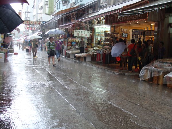 Visiting a market in the rain, Tai Po, Hong Kong