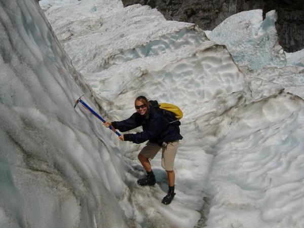 Jayne taking on the Franz Josef Glacier
