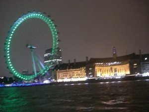 view of the London Eye from the pier