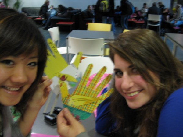 Lily and me making hand turkeys during our lunch break