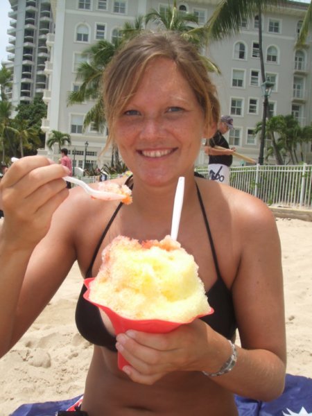 Enjoying some shaved ice!! Just about big enough I think!!