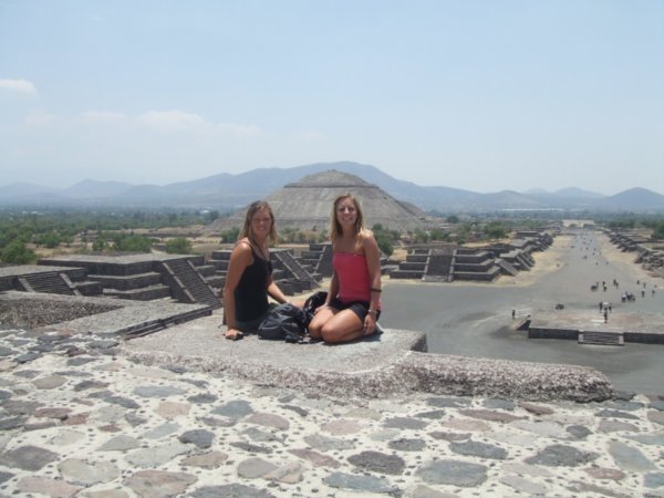 Having lunch on top of the moon pyramid! Spoiling the view behind us!!