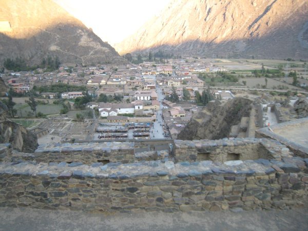 Looking down at the modern day town of Ollantaytambo