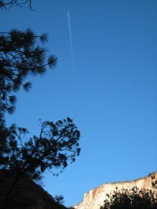 jet trails and blue sky