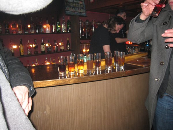 Lining up vodka shots at Salud