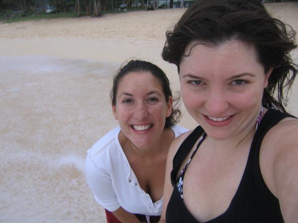 Sari and Jen on the beach at 8am