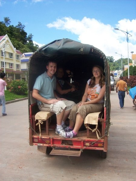 Crossing the boarder to Laos in a tuk tuk in Mohan.