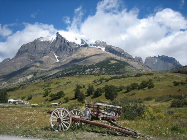 Wagon and mountains