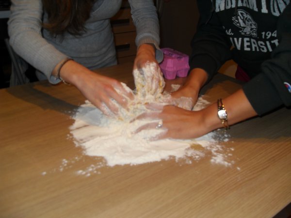Mushing together the flour and egg mixture