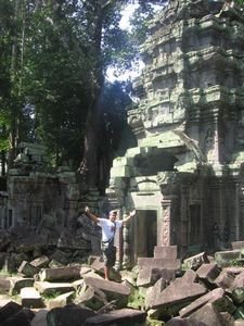 Danny and I climbing through the rubble of Ta Prohm