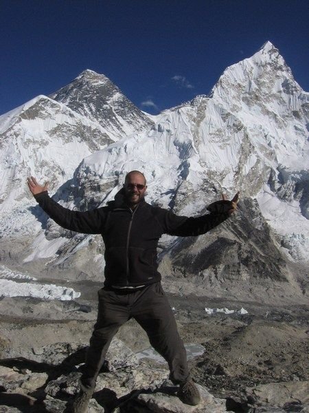 On the summit of Kala Pathar with the Everest as a backdrop