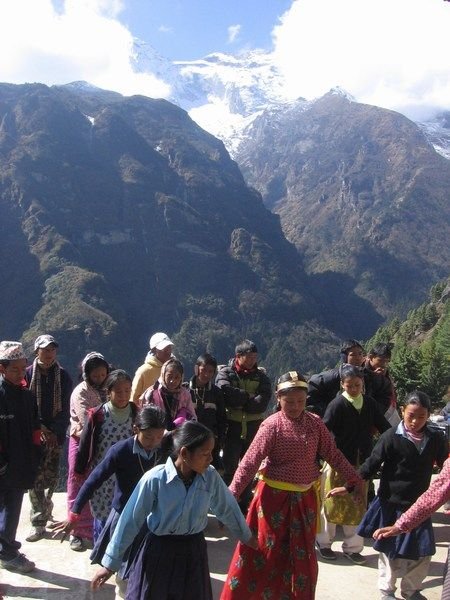 local children perform a dance in the highlands of Namche Bazar