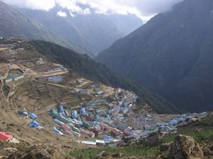 Namche Bazar nestled into the side of the mountain