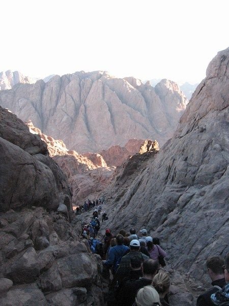 Tourists slowly climbing their way to the top of Mount Sinai