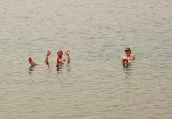 Nora and I floating in the Dead Sea