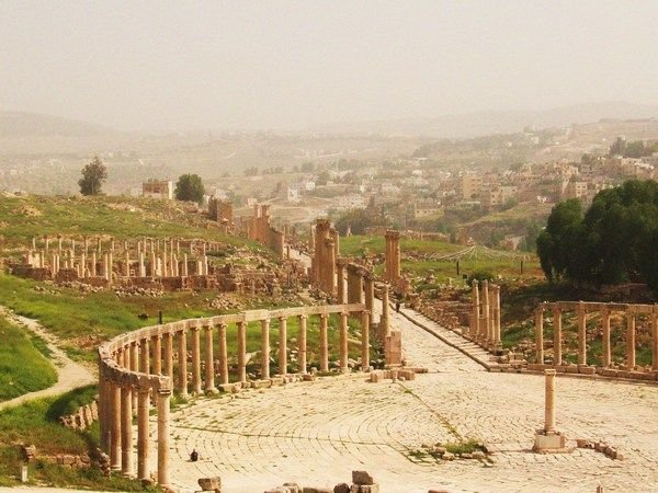 Looking down on the Roman ruins of Jerash