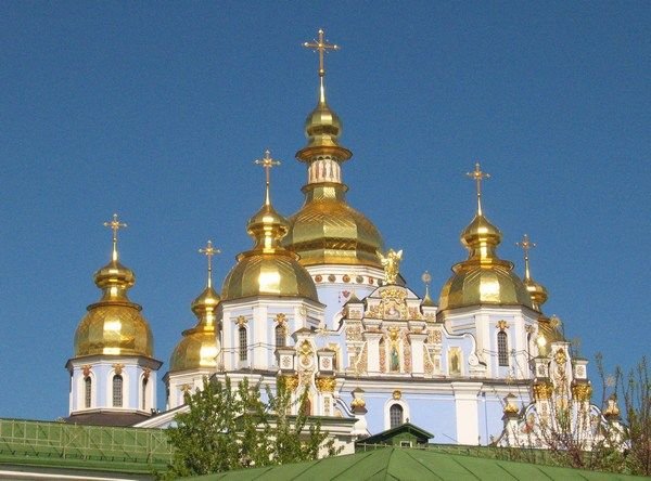 The golden domes of St. Michael's Monastery in Kiev, Ukraine
