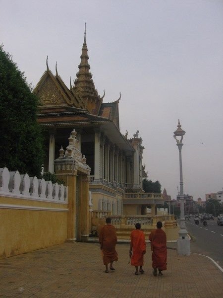 Monks walking the streets of Phnom Penh, Cambodia