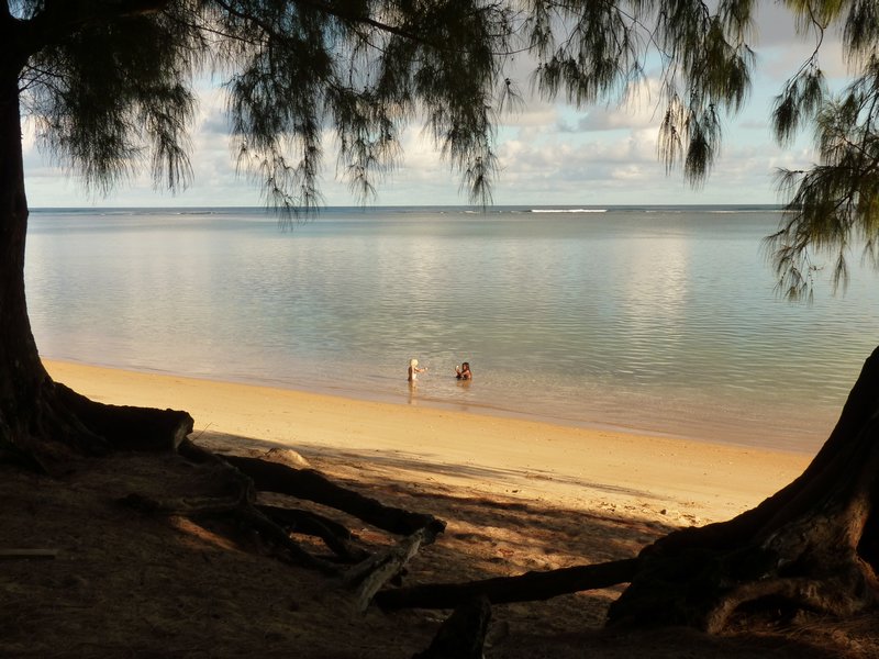 Kiva out for a morning dip. Anini Beach