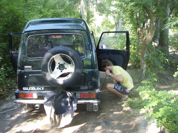 Matt fixing the tire