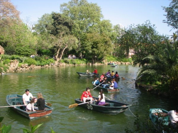 row boats in Barcelona park