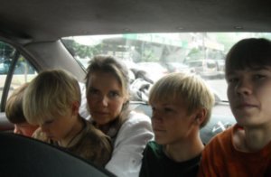 Crammed into taxi