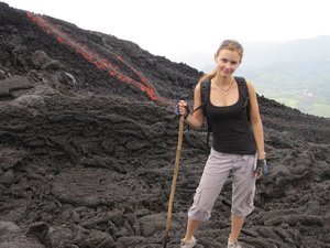 The hiking stick was necessary when climbing on the volcanic rock
