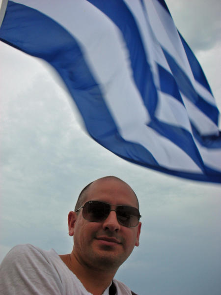 Ed and the Greek Flag