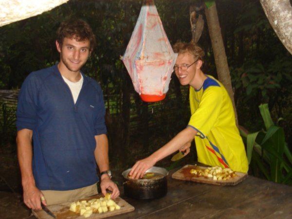 Sam and Joachim cooking dinner