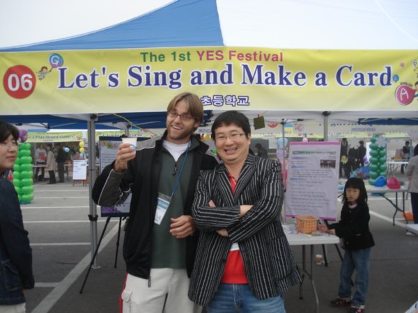 Mr. Kim and I setting up for YES 'Fstival'