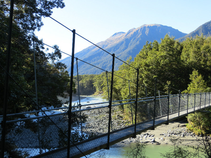 swinging suspension bridge near the Blue Pools
