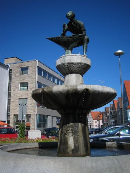 Memmingen's famous Fischer Tag fountain, or Fish Day fountain.