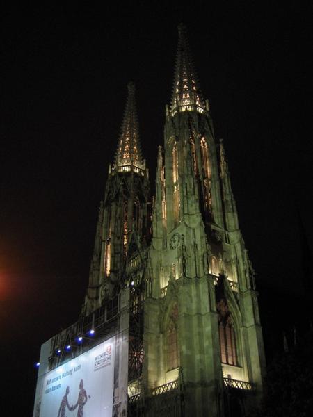 Votivkirche in Vienna on part of our night stroll