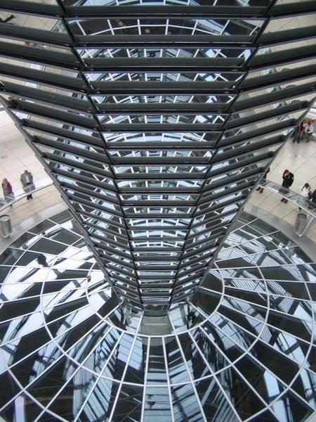 Inside the glass dome of the Reichstag in Berlin