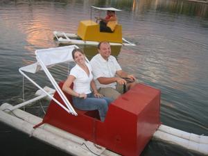 A paddleboat constructed of PVC piping
