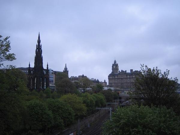 Edinburgh at dusk...Sir Walter Scott monument to the left and to the right an expensive hotel...which we didn't stay in