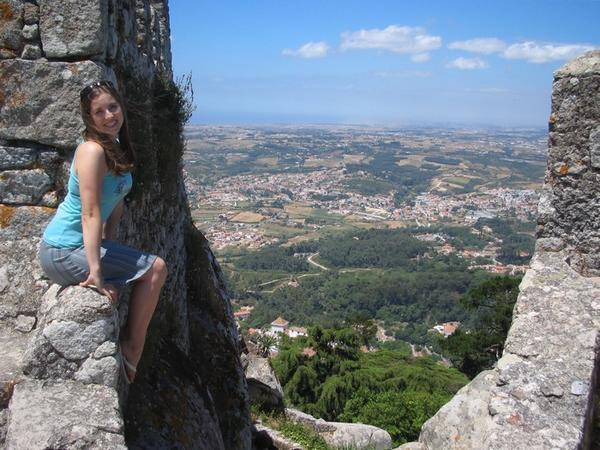 Heather chillin on the walls of the Moorish Castle...Sintra in the background