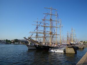 Tall ships moored in St Petersurg after race