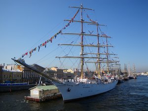 Tall ships moored in St Petersurg after race