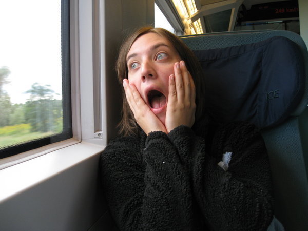 Hannah on train