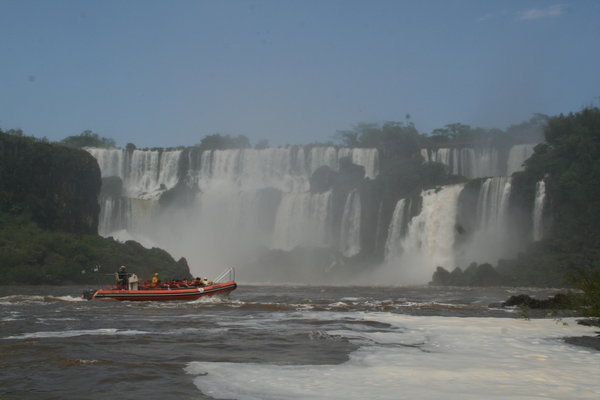 The boat heading into the falls