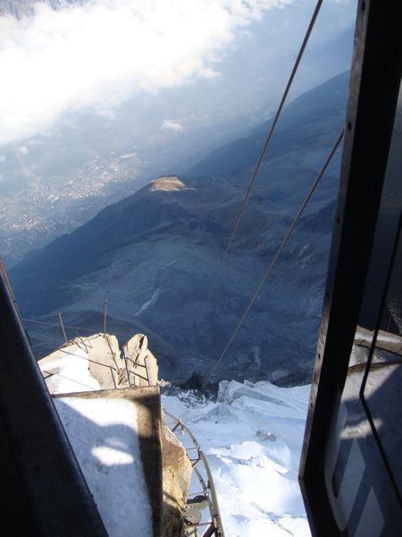 View from the gondola arriving at the summit