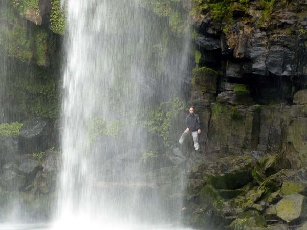 J climbs the waterfall